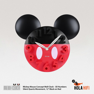 MEIDI CLOCK Mickey Mouse Concept Wall Clock - 3D Numbers, Silent Quartz Movement, 12" [นาฬิกาแขวนผนัง ] Black on Red