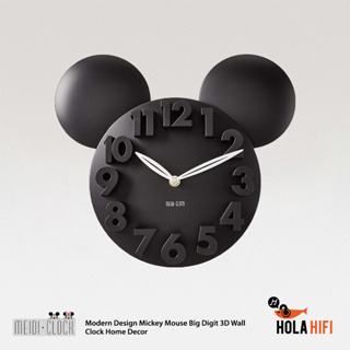 MEIDI CLOCK Modern Design Mickey Mouse Big Digit 3D Wall Clock Home Decor [นาฬิกาแขวนผนัง ] Black