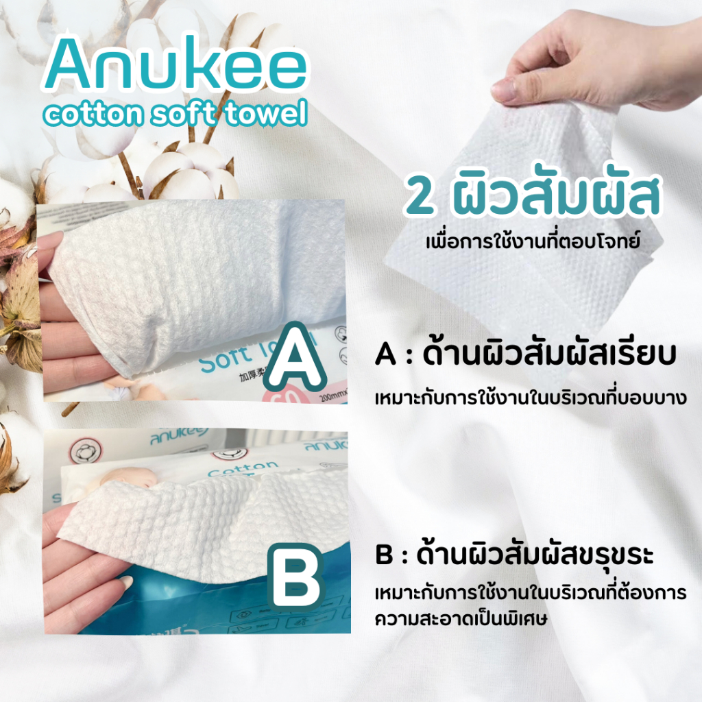 ทิชชู่ผ้าคอตตอน-cotton-soft-towel-ผ้าเช็ดหน้า-ใช้ได้ทั้งแบบแห้งและเปียก-1ห่อ60แผ่น