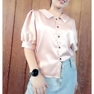เสื้อคอปกกระดุมหน้าแขนตุ๊กตาสไตส์เกาหลี เรียบทรงสวย