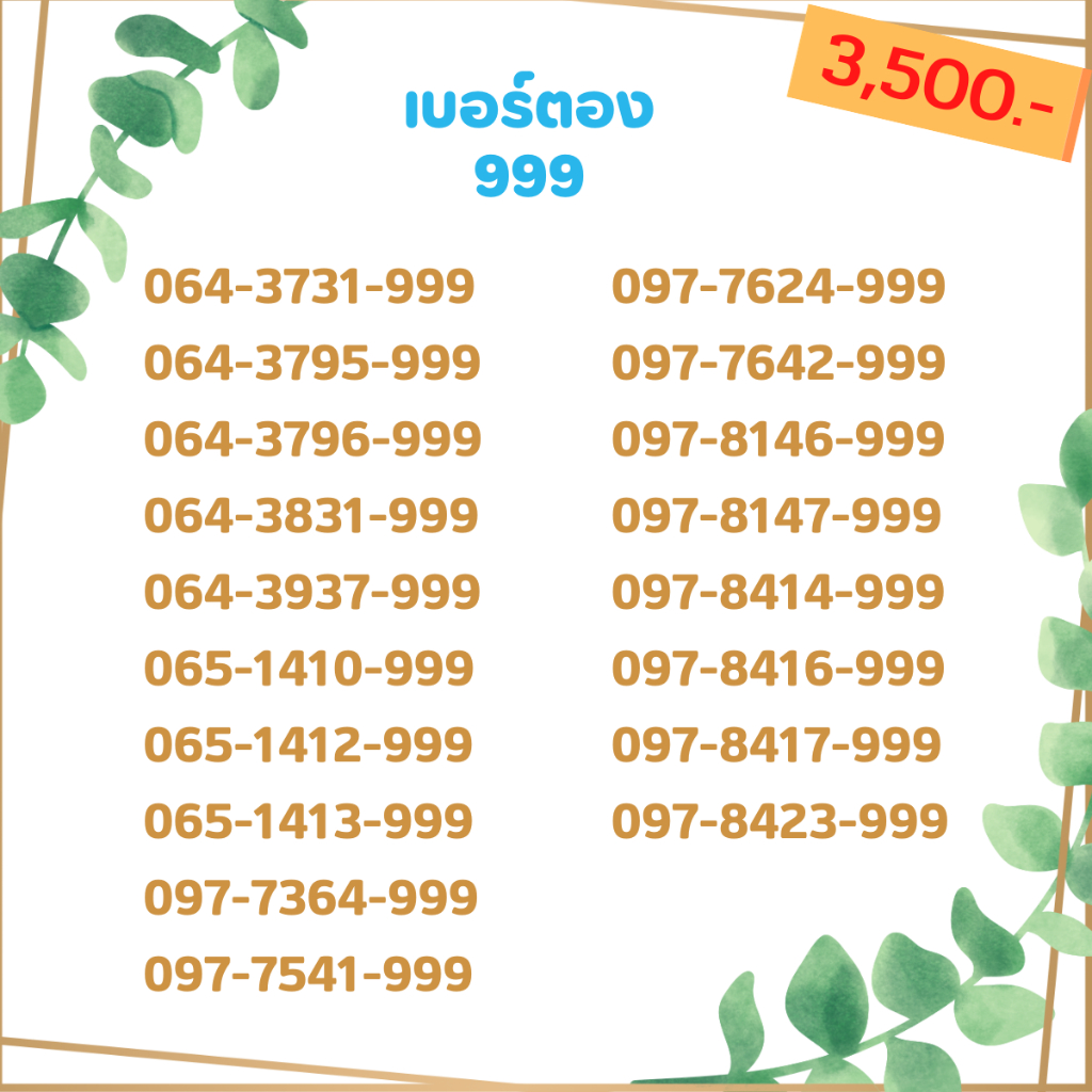 เบอร์ตอง-999-เบอร์เรียง-เบอร์สวย-เบอร์จำง่าย-เบอร์มงคล