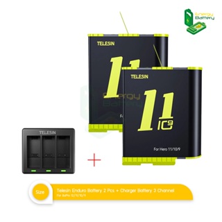 Telesin Rechargeable Enduro Battery for GoPro Hero 12 11 10 9 + Charger Battery 3 Channel แบตโกโปรพร้อมแท่นชาร์จ