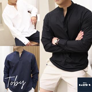 สินค้า เสื้อคอจีน ผู้ชาย PULLOVER TOBY LONG สไตล์เกาหลี - RALPH T เสื้อเชิ้ต คอจีน แขนยาว ชาย