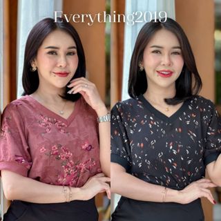 Everything2019⚡(6237) เสื้อคอวีแขนสั้น ผ้าลื่นใส่สบาย ทรงสปอร์ต มีหลายไซส์