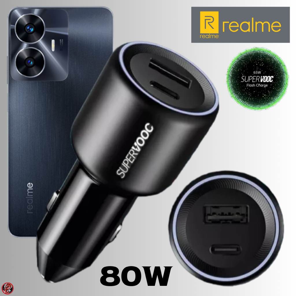 ที่ชาร์จในรถยนต์ Realme OPPO Car Charger 80W Super Vooc Duo UsbC + UsbA ชาร์จด่วนแบบพิเศษ