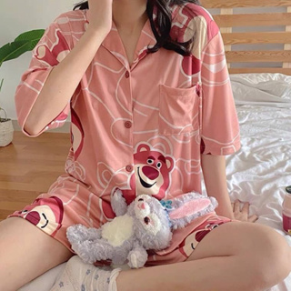 ชุดนอนหมี Lotso ชมพู แขนสั้น ขาสั้น หมีแคร์แบร์น่ารักสุดๆ ใส่นอนสบ๊ายสบาย