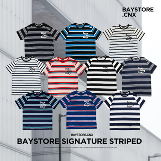 Baystore - เสื้อคอกลมลายริ้วแฟชั่น สไตล์เกาหลี