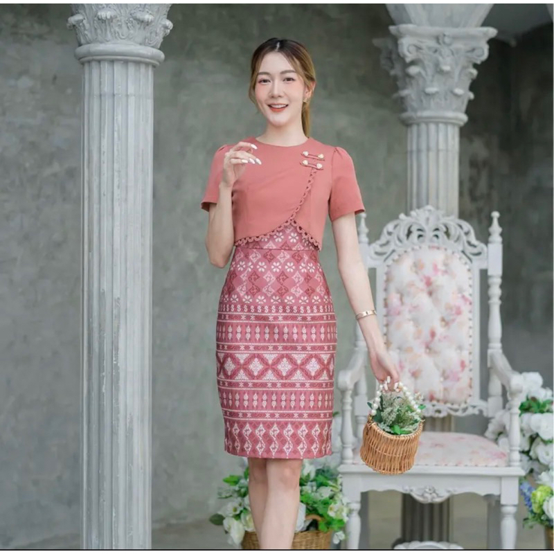 เดรสลายไทย Phawi ผ้าดีมีซับใน ไซส์ S-XL ใส่ทำงานออกงาน ดูแพง ราคาคุ้ม มุมมองที่ 5