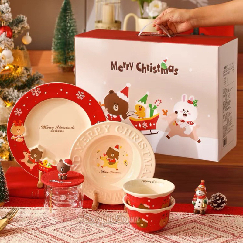 พร้อมส่งค่า ไม่ต้องรอ 🍃Linefriends Plate and cup Christmas Gift
