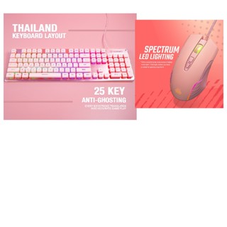 ชุดมีไฟ เมาส์ คู่ คีย์บอร์ด Keyboard + Mouse Comboสีดำ- สีชมพู ( NK32 + EGA T M5 )