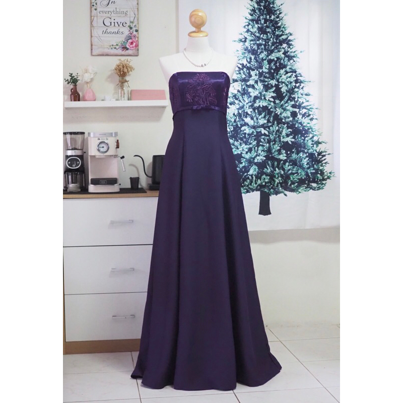 เดรสยาวสีม่วงผ้าดัชเชสแบรนด์ Morilee Size ML Shopee Thailand