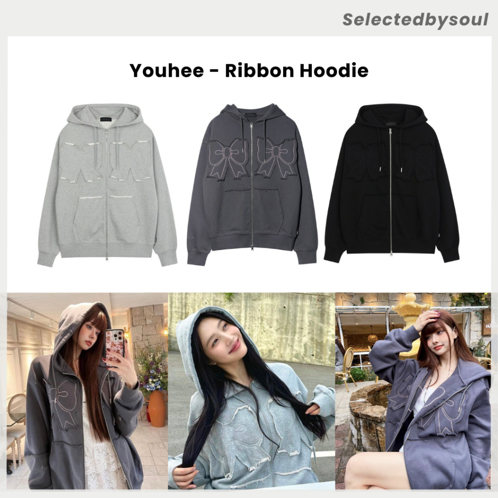 [มีทั้งพร้อมส่ง/Preorder] Youhee Ribbon Hoodie Zip up เสื้อแขนยาว Hoodie  ของแท้100% ✨ เสื้อนำเข้าจากเกาหลี