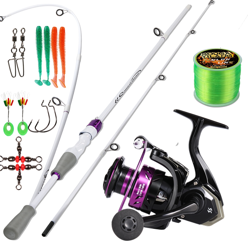 Sougayilang ใหม่ 1.8m ตกปลา Rod Reel ชุดคาร์บอนไฟเบอร์โลหะ SPOOL 1000 ...