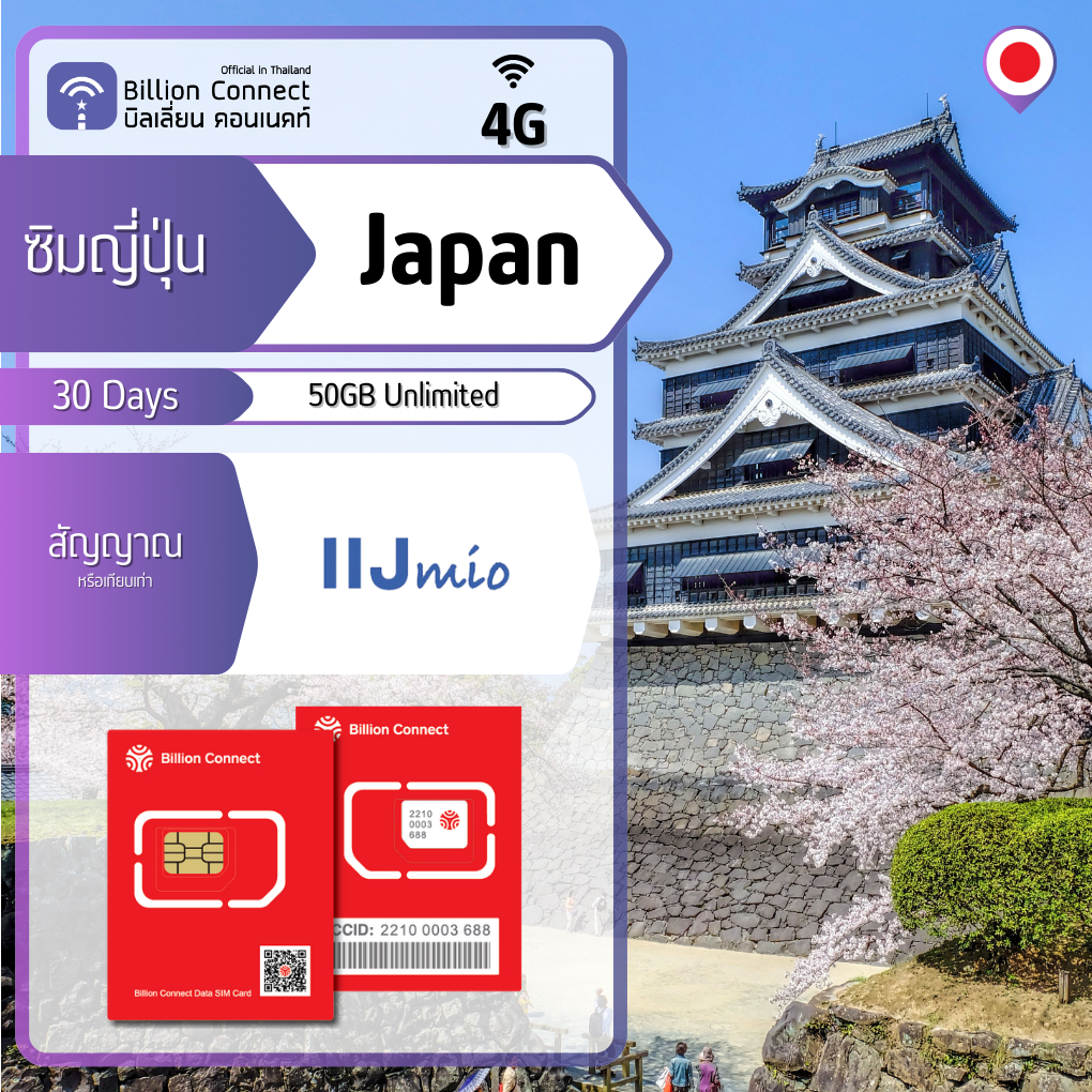 Japan Sim Card Unlimited 50GB IIJ mio ซิมญี่ปุ่น 30วัน by ซิมต่าง