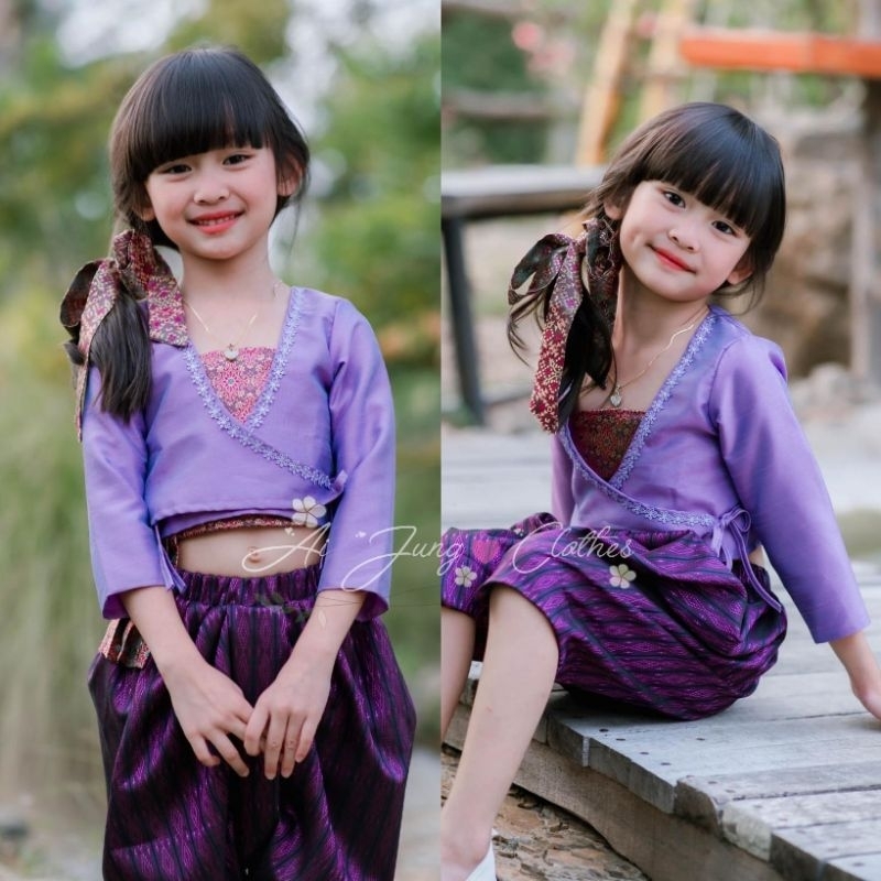 ชุดไทยเด็กแม่พุดตาน ผ้าไหมแท้ ตามรอยละครดัง 4 ชิ้น ใส่สบาย ไม่ร้อน ไม่คัน มุมมองที่ 3
