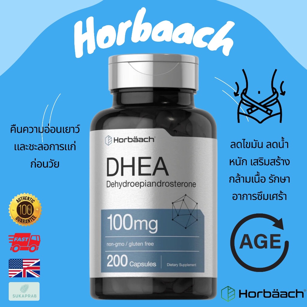 พร้อมส่ง Horbaach DHEA 50mg & 100mg NonGMO Gluten Free Supplement