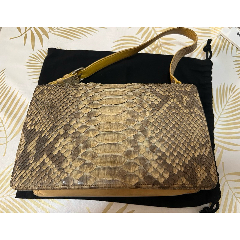 กระเป๋าหนังงูแท้ Sun Remy tote Bag Real Python Snake Leather Snake มือ ...