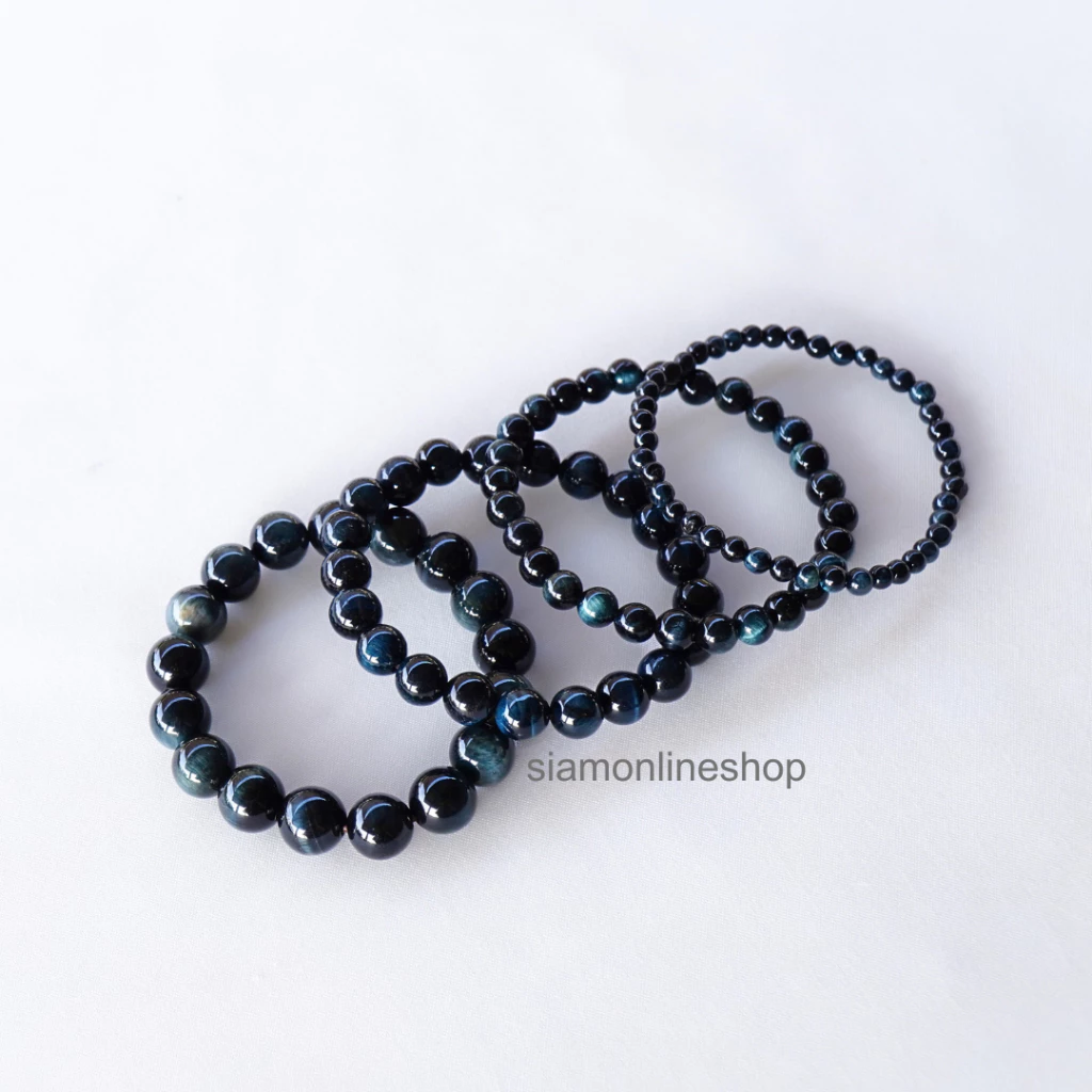 DARK BLUE TIGEREYE หินไทเกอร์อาย สีน้ำเงินเข้ม (เลือกขนาดเม็ดหินได้) สร้อยข้อมือ หินแท้ https://wayoza.com