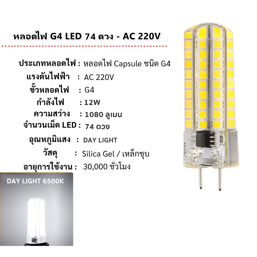 TJR หลอด LED G4 ทรง Capsule 12W AC 220V แบบต่อตรง LED 74 ดวง เลือก แสง ...