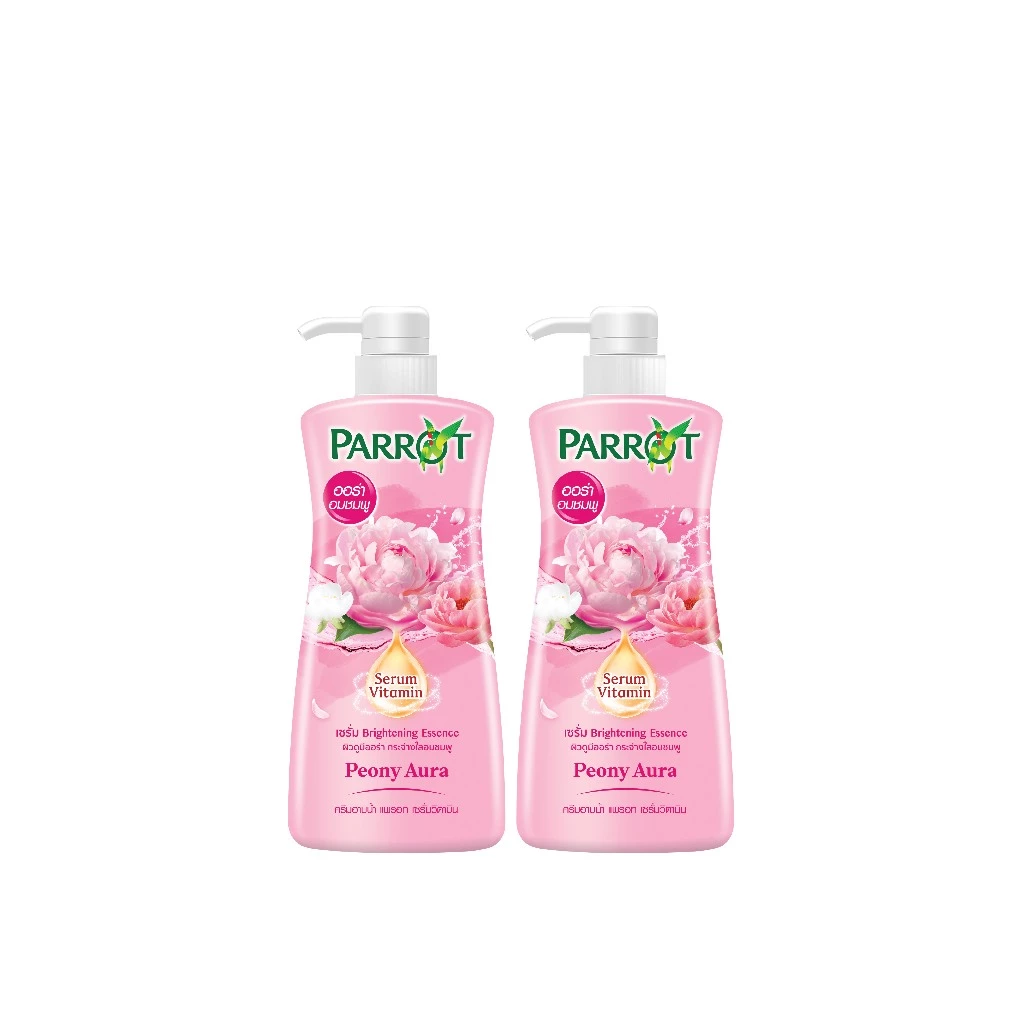 PARROT แพรอทครีมอาบน้ำ เซรั่ม วิตามิน พีโอนี ออร่า สีชมพู Shower Cream Serum Vitamin Peony Aura https://wayoza.com
