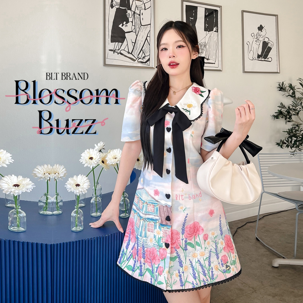 SP261/SP132 BLT BRAND มินิเดรสพิมลาย แขนตุ๊กตาSky & Orange | Shopee ...