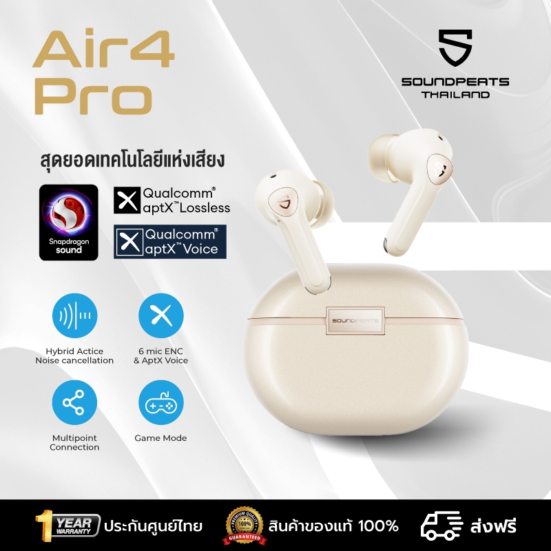 SoundPEATS Air4 Pro หูฟังไร้สาย Gaming หูฟังบลูทูธ 5.3 ANC (45dB)