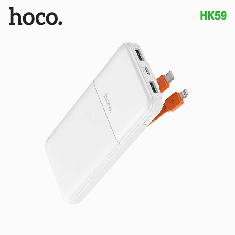 Hoco HK59 10000mAh พาวเวอร์แบงค์ มีสายชาร์จในตัว USB 2 ช่อง จ่ายไฟ 2A ...