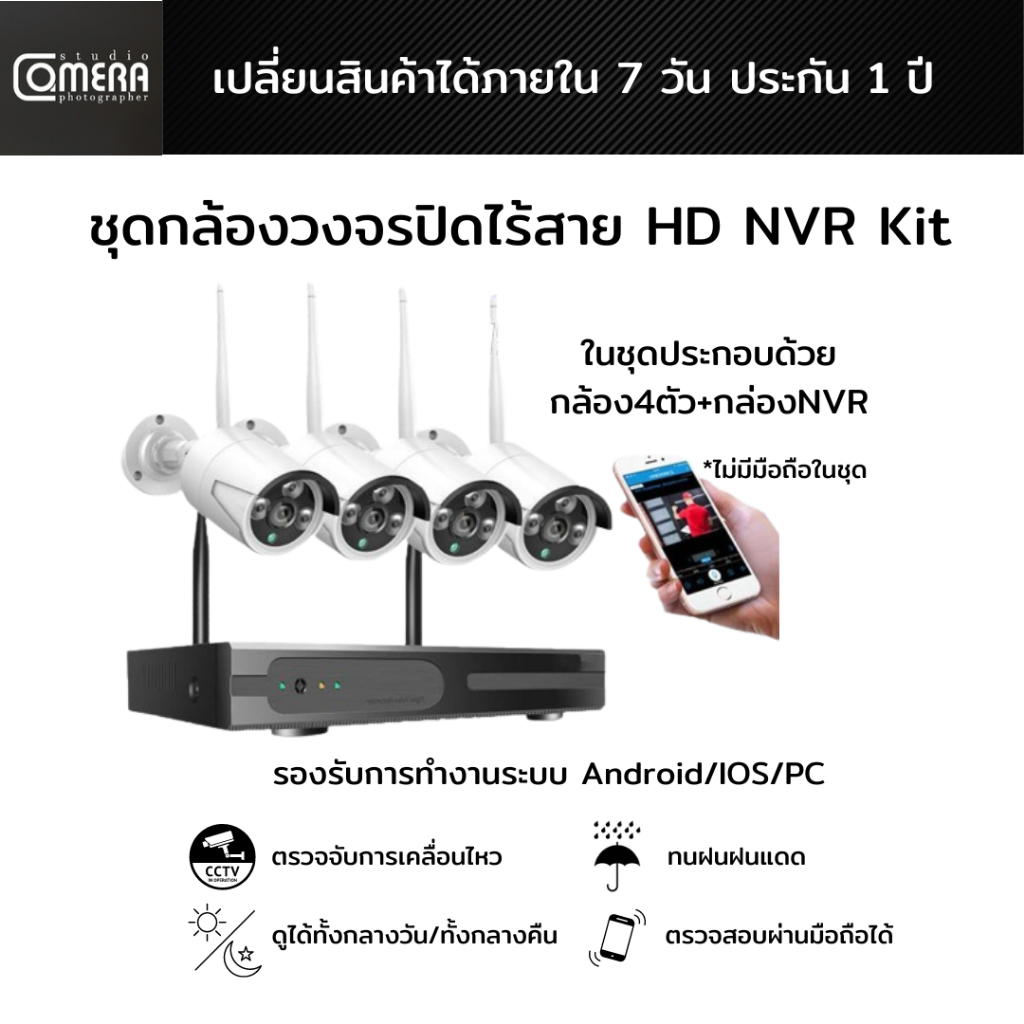 ชุดกล้องวงจรปิดไร้สาย HD NVR Kit รองรับ P2P Cloud support Android /iOS ...