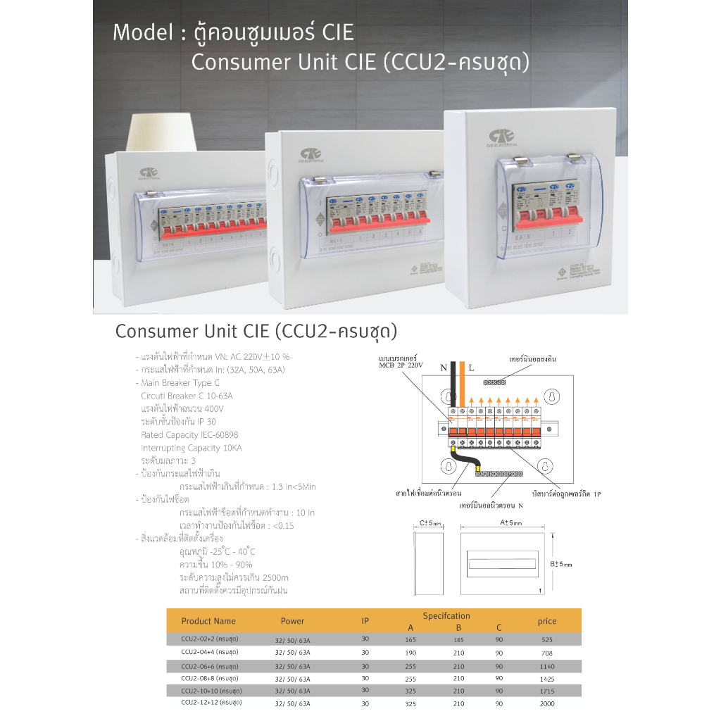 ตู้คอนซูเมอร์ Consumer Unit CIE ตู้ครบชุด 2 ช่อง รุ่น CCU2-02+2 (รับ ...