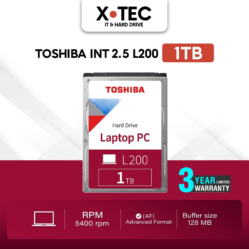 Toshiba HDD Notebook (1TB) SATA 2.5 รุ่น (L200) HDWL110 :5400RPM C/B ...