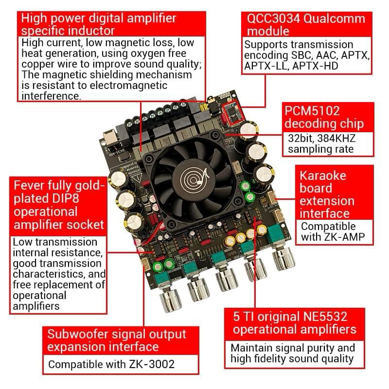 APTX2 บอร์ดขยายเสียง Qualcomm BT 2.1 แชนเนล 200W+200W+400W | Shopee ...