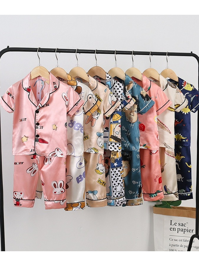 ชุดนอนเด็ก ผ้าไหมซาติน (เสื้อแขนสั้น + กางเกงขายาว) | Shopee Thailand