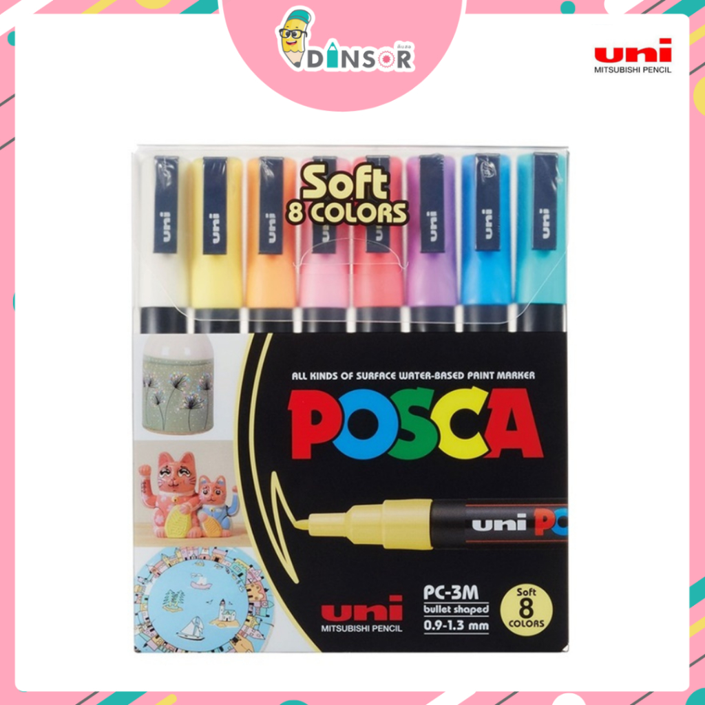 Uni POSCA ปากกามาร์คเกอร์ 0.9-1.3 มม. PC-3M. SOFT COLOR (ชุด 8 ด้าม ...