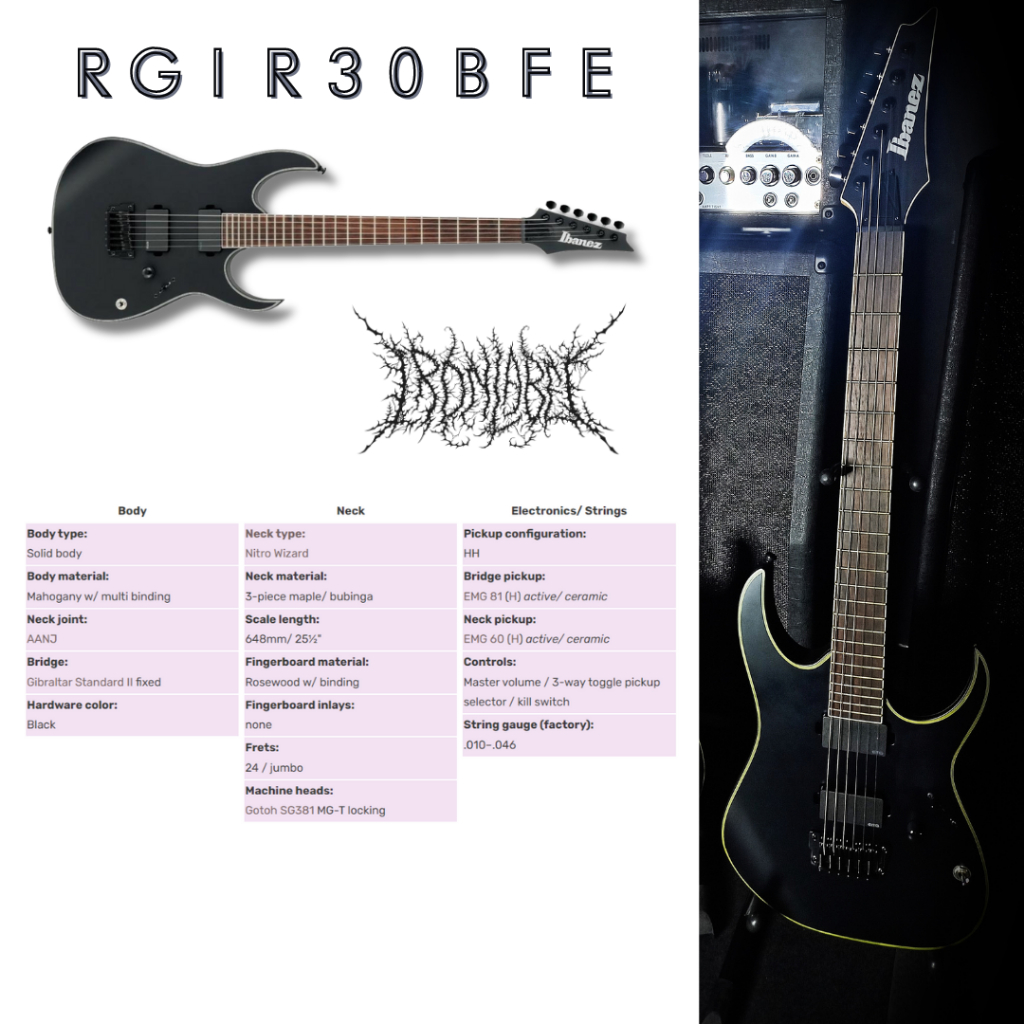 กีต้าร์ไฟฟ้า Ibanez IRON LABEL Series Pickup EMG RGIR30BFE 6 สาย
