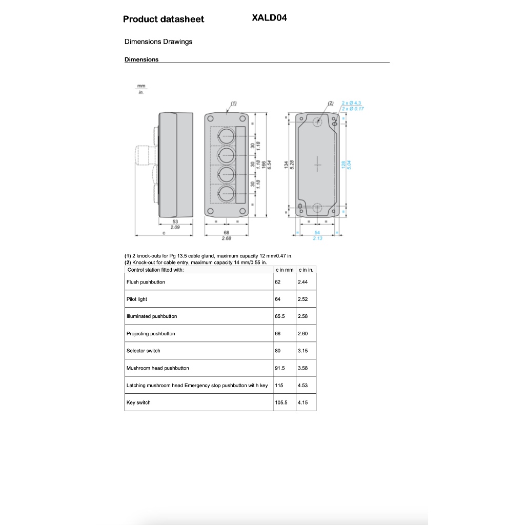 Schneider ตู้ไฟปุ่มกด XALD04 Empty control station, plastic, dark grey ...