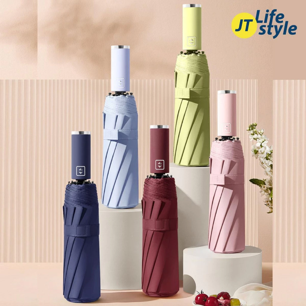ร่ม ร่มอัตโนมัติสีพื้นAuto กันฝนกันแดดกันUV พกพาสะดวก น้ำหนักเบา Umbrella /jt.lifestyle