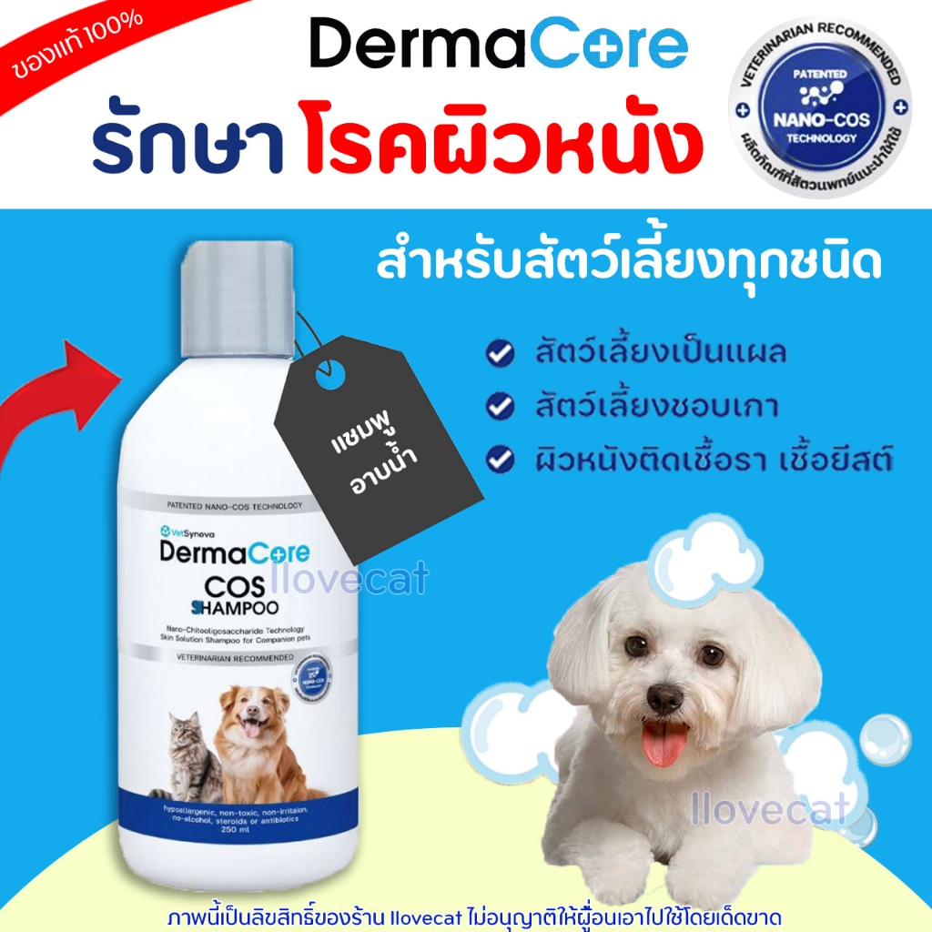 DermaCore COS Shampoo แชมพูอาบน้ำ รักษาโรคผิวหนังติดเชื้อ สำหรับสัตว์ ...