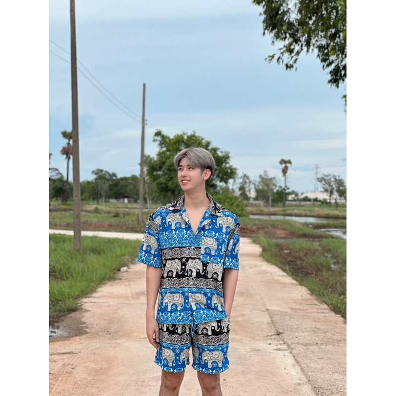 ชุดเซตช้าง เสื้อเชิ้ตแขนสั้น กางเกงขาสั้น