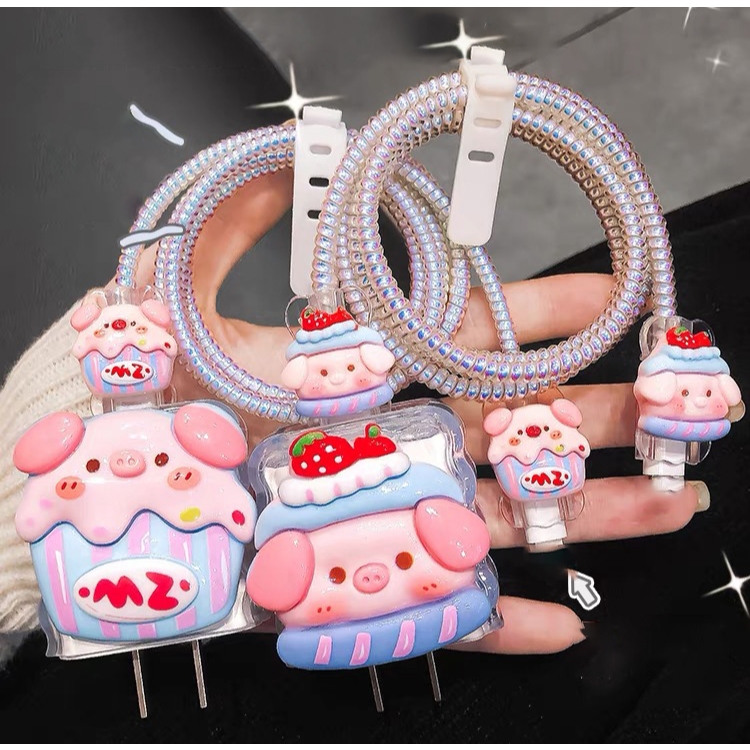 【ส่งจากไทย  มาใหม่ 1ชุด 5ชิ้น】 เคส สำหรับ ไอโฟน Apple Power Adapter 18W/20W สายชาร์จ ลายการ์ตูนน่ารัก  Cable Bite - 5