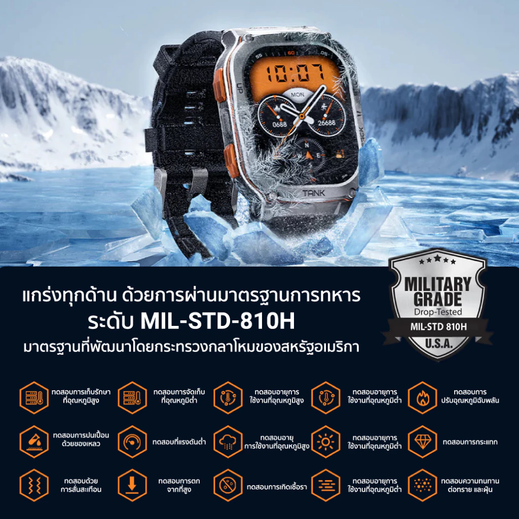 KOSPET TANK M3 ULTRA สมาร์ทวอทช์ GPS Bluetooth Calling AMOLED 1.96 นิ้ว กันน้ำ 5 ATM + IP69K -2Y