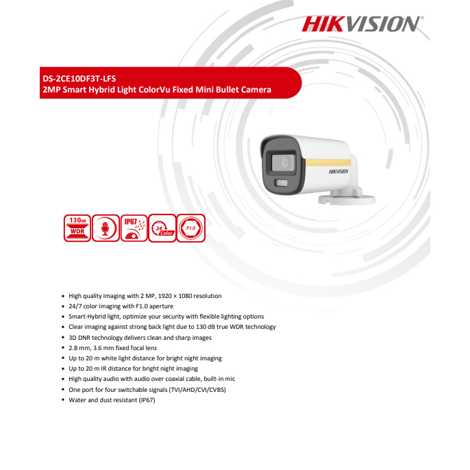 HIKVISION กล้องวงจรปิด 2MP รุ่น DS-2CE10DF3T-LFS 2.8/3.6(12)+DVR รุ่น ...
