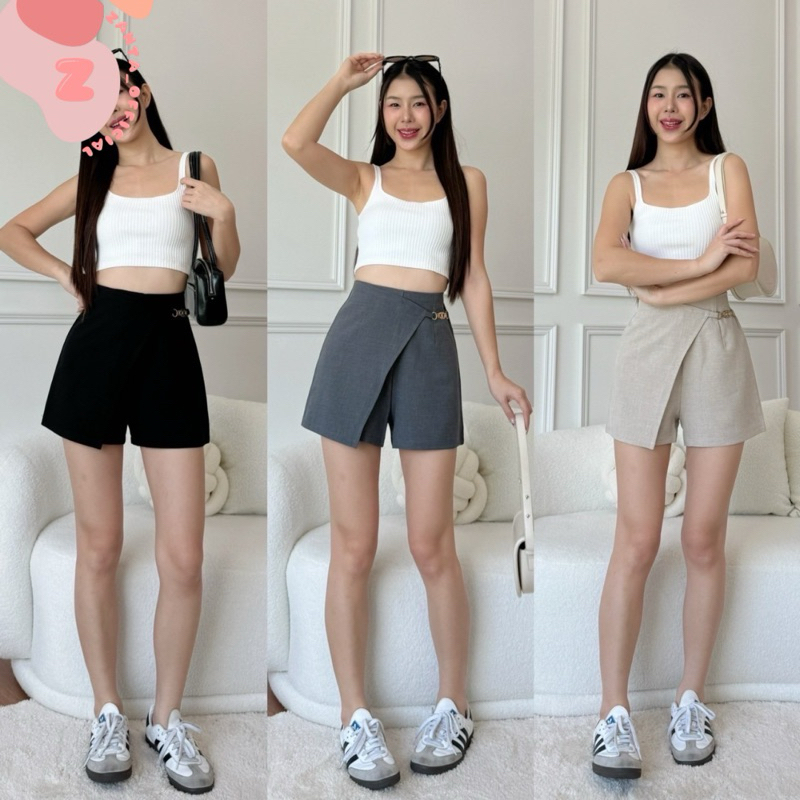 Zanta กางเกงกระโปรง ป้ายจีบด้านหน้า เองสูง | Shopee Thailand