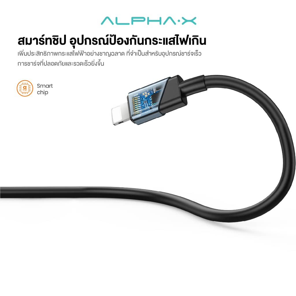 alpha-x-silicone-cable-สายชาร์จสำหรับไอโฟน-และสำหรับไอแพด-alpha-x-silicone-cable-รองรับชาร์จเร็ว-ทนทาน-มีประกัน16เดือน