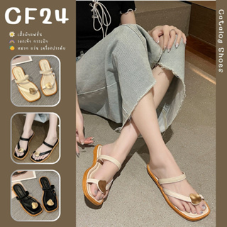 ꕥCatalog shoesꕥ รองเท้าแตะหูหนีบส้นแบน หัวเหลี่ยม ประดับรูปหมุดสีทอง เบอร์ 36-41 (149)