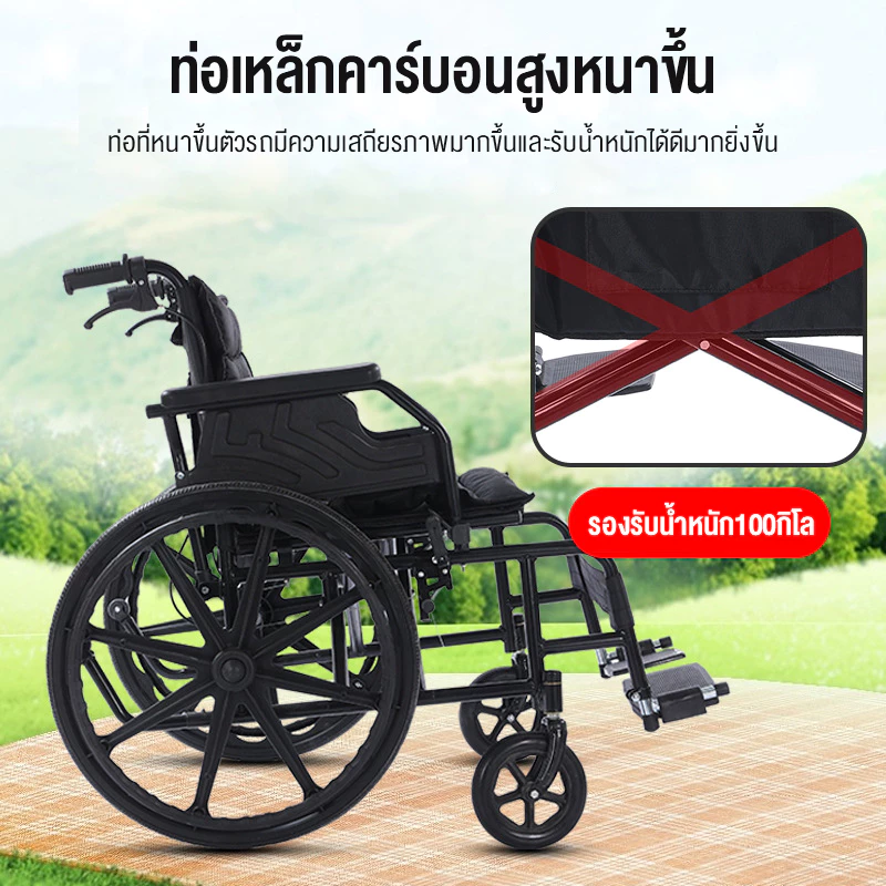 HIMIWAY รถเข็นผู้ป่วย wheelchair รถเข็นผู้ใหญ่ พับได้น้ำหนักเบาท่อเหล็กหนาสกู๊ตเตอร์ผู้สูงอายุรถเข็นแบบพกพา รถเข็นผู้ป่วยพับได้