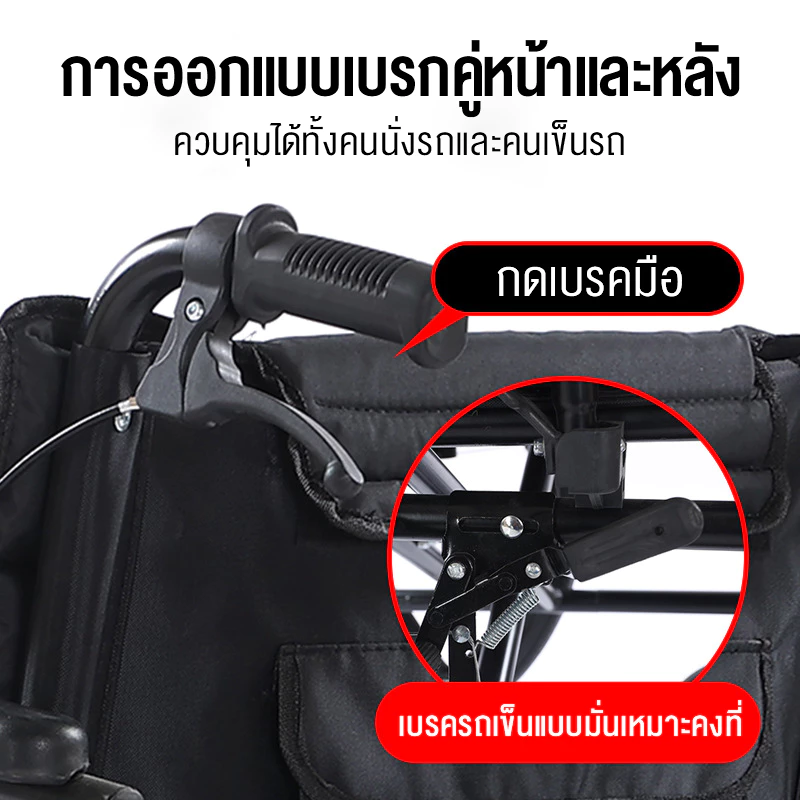 HIMIWAY รถเข็นผู้ป่วย wheelchair รถเข็นผู้ใหญ่ พับได้น้ำหนักเบาท่อเหล็กหนาสกู๊ตเตอร์ผู้สูงอายุรถเข็นแบบพกพา รถเข็นผู้ป่วยพับได้