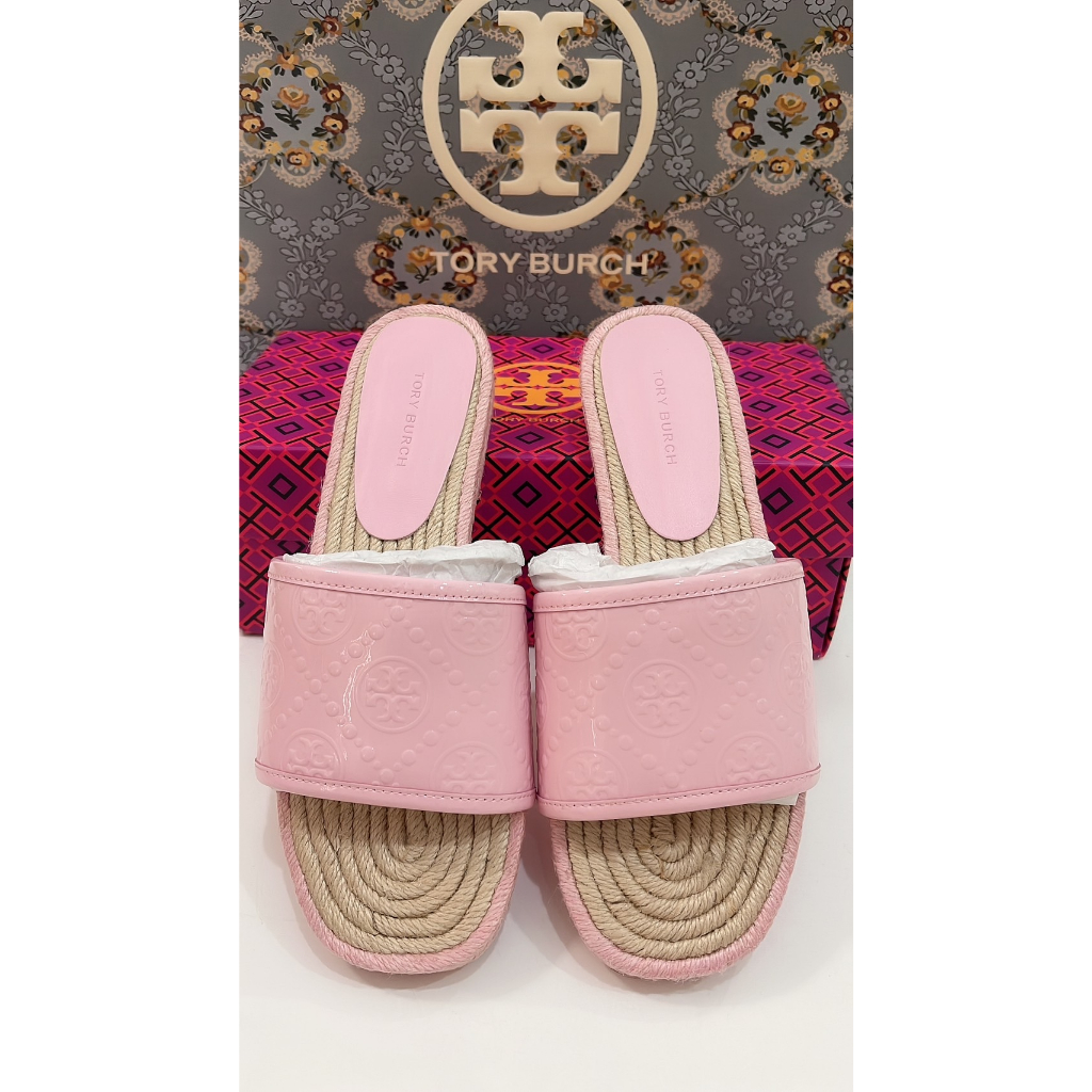 พร้อมส่ง-sale-4699-ถูกมากแม๊-งานshop-รองเท้า-tory-burch-t-monogram-espadrille-slide-สีสวยละมุนน่ารักฝุดๆ-size-6-5