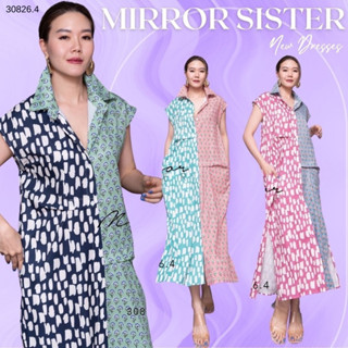 Code : 30826.4 เดรสเชิ้ตแขนล้ำ แต่ง2โทนสลับลาย งานป้าย Mirrorsister