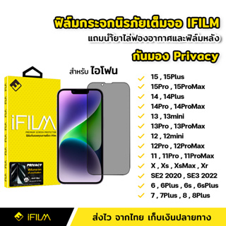 iFilm ฟิล์มกระจก นิรภัย กันมอง เต็มจอ สำหรับ ไอโฟน 15 Pro Max 15Plus 14 13 mini 12 11 Xr Xs SE 6 7 8 Plus ฟิล์มกันเสือก