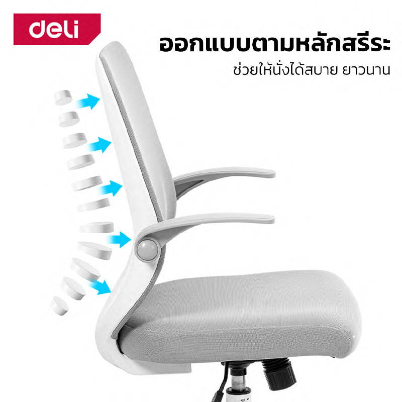 deli-เก้าอี้สำนักงาน-เก้าอี้ทำงาน-ที่วางแขนพับได้-90-องศา-มีที่ลองหลัง-สามารถหมุนได้-360-องศา-office-chair